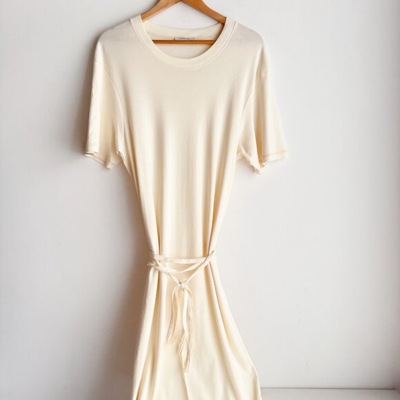Lemaire BELTED RIB T-SHIRT DRESS Ivory 100% Cotton M - Picture 2 of 4
